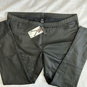 Leggings Hue Leatherette Mid Rise Womens Size XL Pants Black Stretch